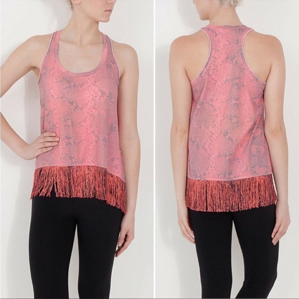 Elizabeth & James Salmon Coral Snakeskin Print Tank Top w/ Tassel Fringe S
